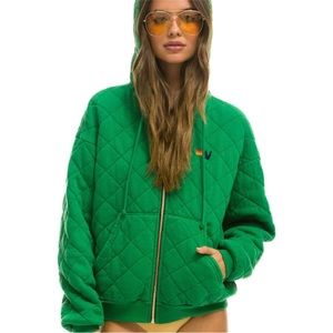 Aviator Nation Quilted Kelly Green Zip Sweatshirt XL
